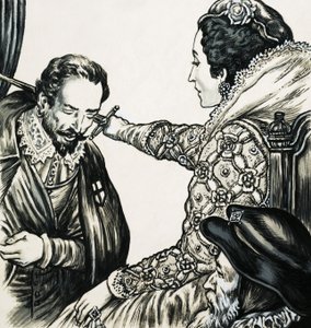 Elisabetta I fa cavaliere uno dei suoi fedeli servitori