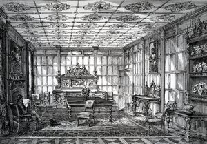 Sala da pranzo elisabettiana, pubblicata in The House-Furnisher & Decorator, 1 ottobre 1872 da English School