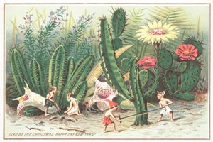 Elfi nel giardino, cartolina di Natale