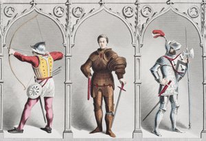 Costume militare inglese a metà del XV secolo, da The National and Domestic History of England di William Hickman Smith Aubrey, pubblicato a Londra, c.1890 da English School