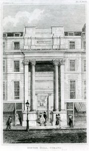 Exeter Hall, Strand, Londra dal Gentlemans Magazine da English School