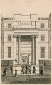 Exeter Hall, Strand, Londra; da Gentlemans Magazine; prova da English School