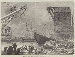 Export Dock e Old Block-House, Blackwall (incisione)