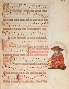 Spartito musicale con disegno di un lebbroso, c.1400 da English School