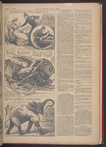 "INCIDENTE FERROVIARIO MORTALE A WOOD-GREEN". Illustrated Police News, 9 marzo 1895 (carta di giornale) da English School