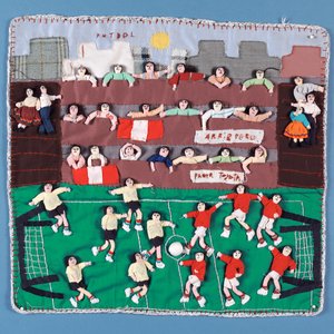 Collage di tessuto di una partita di calcio in Perù