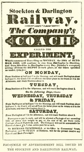 Fac-Simile del Manifesto Pubblicitario emesso dalla Stockton and Darlington Railway da English School