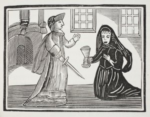 La bella Rosamond avvelenata dalla regina Eleonora, illustrazione da Chap-books del XVIII secolo di John Ashton, pub. 1882
