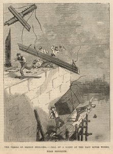 Caduta di una pietra ai lavori del fiume East vicino a Brooklyn da English School