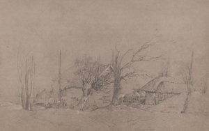 Edifici agricoli sulla riva di un fiume da English School