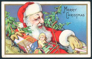 Babbo Natale che consegna giocattoli, biglietto di Natale da English School