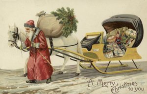 Babbo Natale che tira una slitta di regali da English School