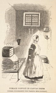 Detenuta in abito di tela (sotto punizione per aver strappato i suoi vestiti), illustrazione da Le Prigioni Criminali di Londra e Scene dalla Vita Carceraria di Henry Mayhew e John Binny, pub. 1862 da English School