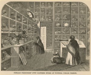 Magazzino di vestiti delle prigioniere alla prigione di Tothill Fields da English School