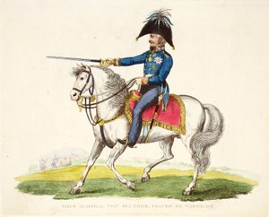 Maresciallo di Campo von Blucher, Principe di Wagstadt, pub. da Richard Evans, inciso da Romney, illustrazione da An Historical Account of the Battle of Waterloo di William Mudford, 1816 da English School
