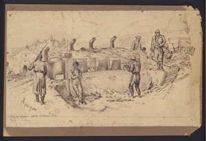 Cucina da campo nella fortezza di Nis, Serbia, guerra serbo-bulgara, 28 novembre 1885