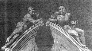 Figure sopra il portale del Bethlehem Hospital, inciso da A. Birrell per Lamberts History of London, 1805 da English School