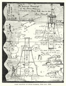 Primo disegno del martello a vapore, 24 novembre 1839 (incisione)