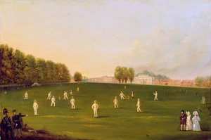 Primo grande incontro di cricket giocato dai membri della Royal Amateur Society su Hampton Court Green, 3 agosto 1836 da English School