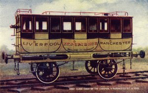 Carrozza di prima classe sulla ferrovia Liverpool e Manchester nel 1838 da English School
