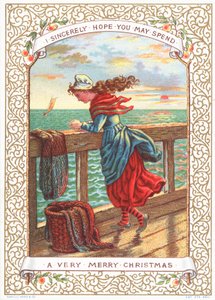 Pescatrice che guarda il mare, cartolina di Natale da English School