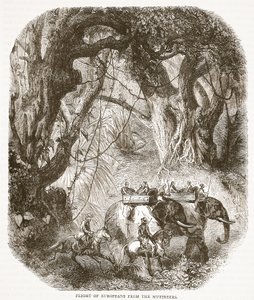 Fuga degli Europei dai Ribelli, illustrazione da Cassells Illustrated History of England da English School
