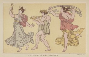Suonatore di flauto e ballerini (litografia a colori)