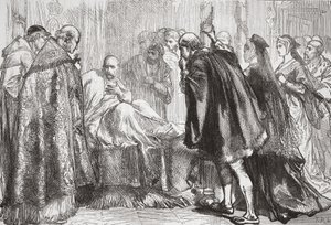 Francesco I sul letto di morte, illustrazione da La storia del protestantesimo di James Aitken Wylie (1808-1890), pub. 1878 da English School