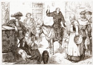 Francesco Lambert che predica, illustrazione da La storia del protestantesimo di James Aitken Wylie, pub. 1878 da English School