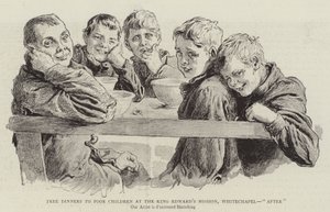 Cene gratuite per bambini poveri alla missione di Re Edoardo, Whitechapel, "dopo" (incisione) da English School