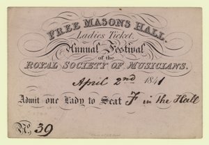 Sala dei Massoni, Biglietto per Signore, Festival Annuale, Royal Society of Musicians, 2 aprile 1841 da English School