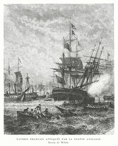 Navi da guerra francesi attaccate da una flotta britannica