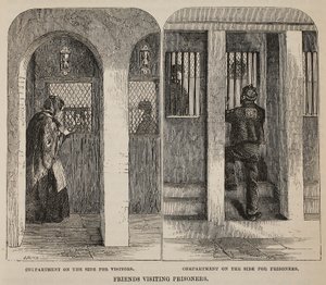 Amici che visitano i prigionieri, illustrazione da Le Prigioni Criminali di Londra e Scene dalla Vita Carceraria di Henry Mayhew e John Binny, pub. 1862