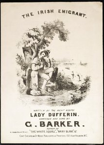 Copertina della partitura musicale per The Irish Immigrant, scritta da Lady Dufferin, composta da G. Barker da English School