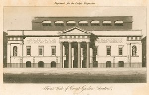 Veduta frontale del teatro Covent Garden, Londra (incisione)