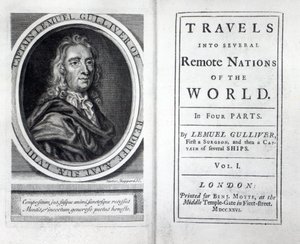 Frontespizio e pagina del titolo di I viaggi di Gulliver di Jonathan Swift, 1726 da English School