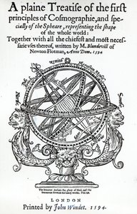 Frontespizio di A Plain Treatise of the First Principles of Cosmographie di Thomas Blundeville, pubblicato nel 1594 da English School