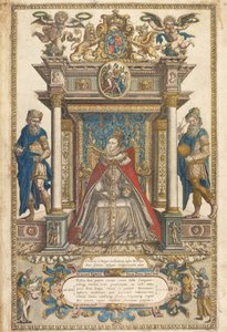 Frontespizio di Atlante dei Paesi di Inghilterra e Galles di Christopher Saxon, Londra 1579 da English School