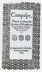 Frontespizio di Campaspe di John Lyly, 1584 da English School