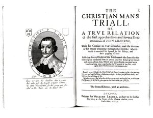 Frontespizio di La prova del cristiano di John Lilburne (c.1614-57) 1641 da English School