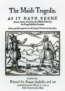 Frontespizio di The Maids Tragedy di Sir Francis Beaumont e John Fletcher, 1622 da English School