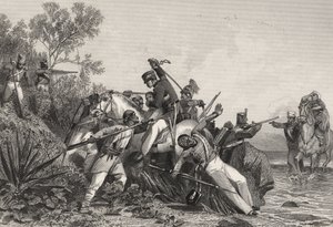 Ufficiali britannici in fuga e le loro famiglie attaccati dagli ammutinati, da "The History of the Indian Mutiny", pubblicato nel 1858 (incisione) da English School
