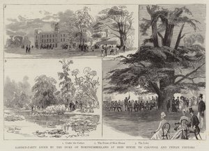 Festa in giardino offerta dal duca di Northumberland a Sion House per visitatori coloniali e indiani (incisione) da English School