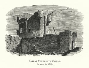 Porta del castello di Tynemouth, come vista nel 1783 (incisione) da English School