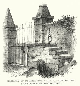 Portale della Chiesa di Duddingston, con Jougs e Louping-on-Stone da English School