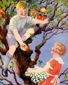 Raccolta delle mele (litografia a colori) da English School