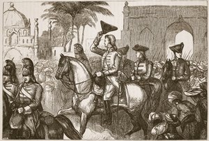 Il Generale Goddard entra a Surat, illustrazione da Cassells Illustrated History of India di James Grant, pub. 1879