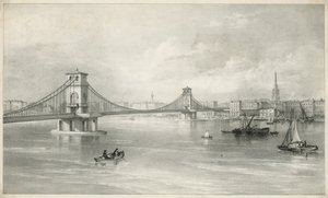 Vista generale del ponte sospeso di Hungerford e Lambeth da English School
