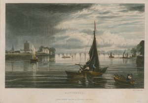 Vista generale delle barche sul fiume Tamigi a Battersea da English School