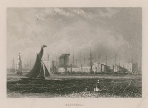 Vista generale delle barche sul fiume Tamigi a Blackwall da English School